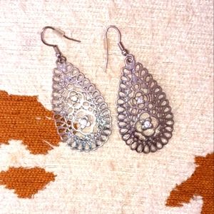 Vintage Filigree Silver Toned Long & Lightweight Earrings for Pierced Ears